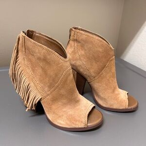 Gianni Bini Camel Fringe Peep-Toe Booties